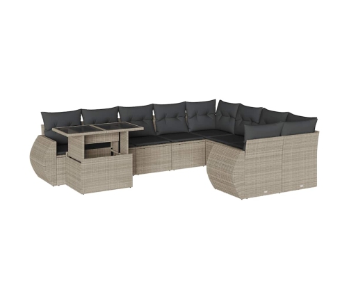 vidaXL 10-daļīgs dārza dīvāna komplekts ar matračiem, pelēka PE pinums