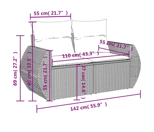 vidaXL 10-daļīgs dārza dīvāna komplekts ar matračiem, pelēka PE pinums