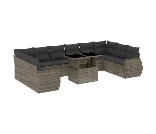 vidaXL 11-daļīgs dārza dīvāna komplekts ar matračiem, pelēks PE pinums