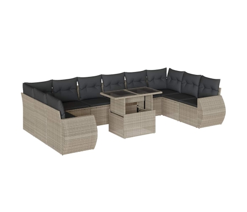 vidaXL 11-daļīgs dārza dīvāna komplekts ar matračiem, pelēka PE pinums