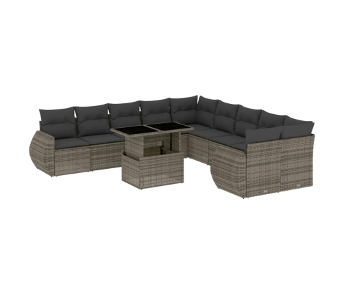 11-Daļīgs Dārza Dīvāna Komplekts Ar Matračiem, Pelēks Pe Pinums Vidaxl