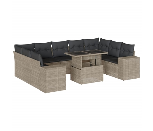 vidaXL 10-daļīgs dārza dīvāna komplekts ar matračiem, pelēka PE pinums