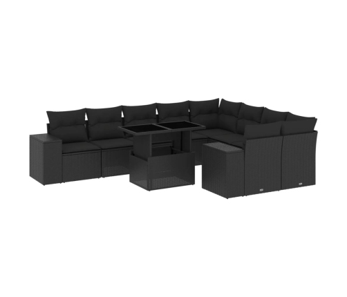 vidaXL 10-daļīgs dārza dīvāna komplekts, matrači, melna PE rotangpalma