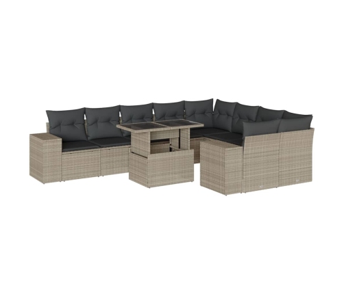 vidaXL 10-daļīgs dārza dīvāna komplekts ar matračiem, pelēka PE pinums