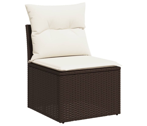 vidaXL 10-daļīgs dārza dīvāna komplekts, matrači, brūna PE rotangpalma