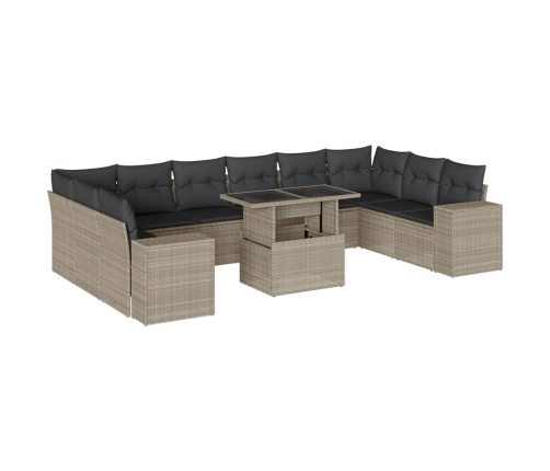 11-Daļīgs Dārza Dīvāna Komplekts Ar Matračiem, Pelēka Pe Pinums Vidaxl