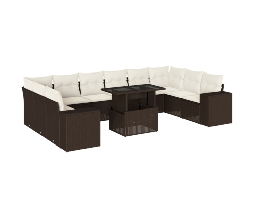 vidaXL 11-daļīgs dārza dīvāna komplekts, matrači, brūna PE rotangpalma