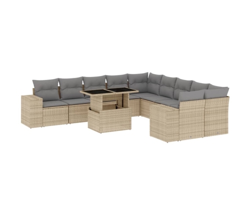 vidaXL 11-daļīgs dārza dīvāna komplekts, matrači, bēša PE rotangpalma