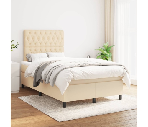 vidaXL atsperu gulta ar matraci, krēmkrāsas audums, 120x190 cm