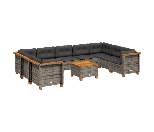 10-Daļīgs Dārza Dīvāna Komplekts Ar Matračiem, Pelēks Pe Pinums Vidaxl