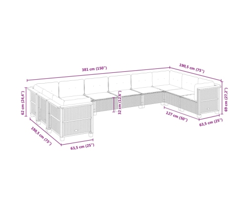 10-Daļīgs Dārza Dīvāna Komplekts, Matrači, Bēša Pe Rotangpalma Vidaxl