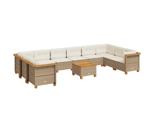 vidaXL 11-daļīgs dārza dīvāna komplekts, matrači, bēša PE rotangpalma