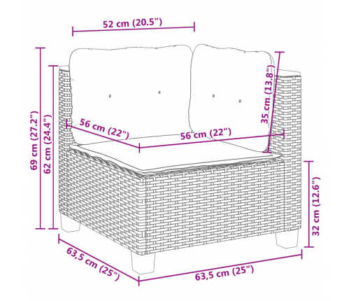 vidaXL 10-daļīgs dārza dīvāna komplekts ar matračiem, pelēks PE pinums