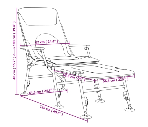 Makšķerēšanas Krēsls Ar Regulējamām Kājām, Saliekams, Zaļš Vidaxl
