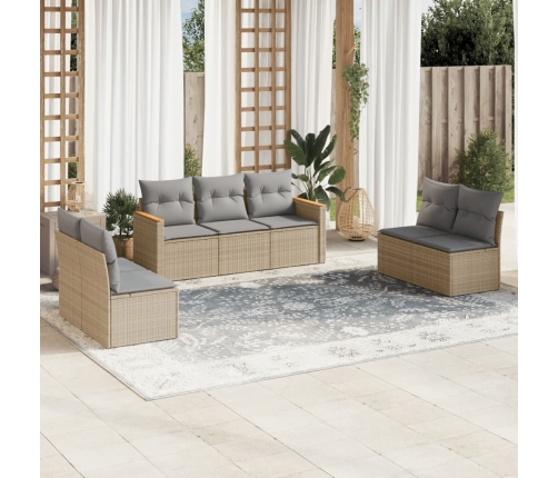 vidaXL 7-daļīgs dārza dīvāna komplekts, matrači, bēša PE rotangpalma