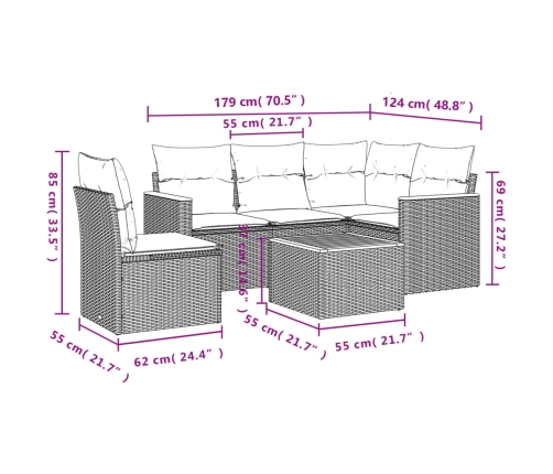 vidaXL 6-daļīgs dārza dīvāna komplekts, matrači, melna PE rotanpalma