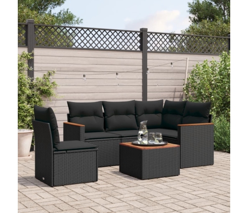 vidaXL 6-daļīgs dārza dīvāna komplekts, matrači, melna PE rotanpalma