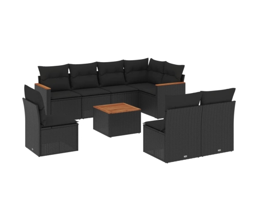 vidaXL 9-daļīgs dārza dīvāna komplekts, matrači, melna PE rotangpalma