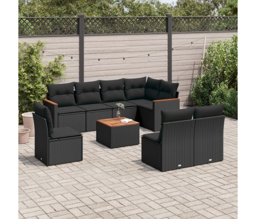 vidaXL 9-daļīgs dārza dīvāna komplekts, matrači, melna PE rotangpalma