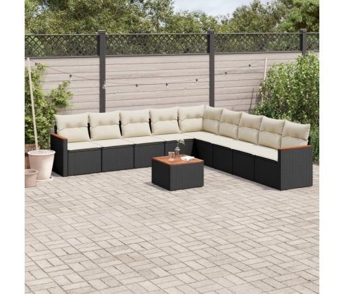 vidaXL 10-daļīgs dārza dīvāna komplekts, matrači, melna PE rotangpalma