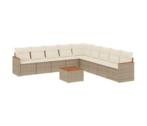 vidaXL 10-daļīgs dārza dīvāna komplekts, matrači, bēša PE rotangpalma