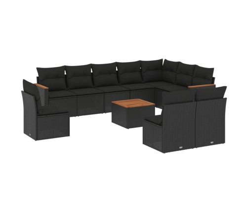 vidaXL 11-daļīgs dārza dīvāna komplekts, matrači, melna PE rotangpalma