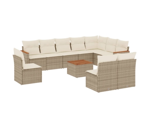 vidaXL 11-daļīgs dārza dīvāna komplekts, matrači, bēša PE rotangpalma