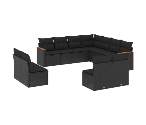 vidaXL 11-daļīgs dārza dīvāna komplekts, matrači, melna PE rotangpalma