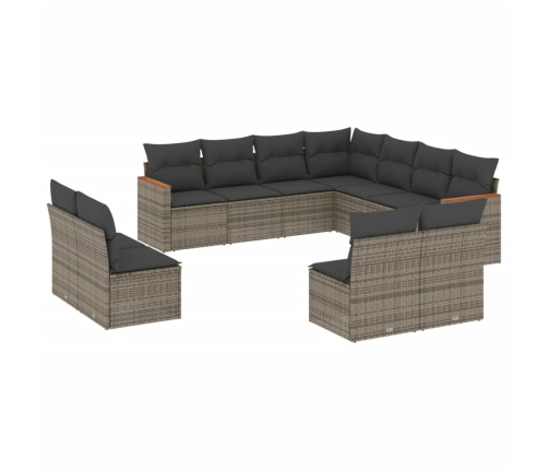 vidaXL 11-daļīgs dārza dīvāna komplekts ar matračiem, pelēks PE pinums