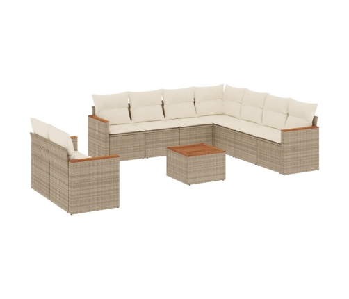 vidaXL 10-daļīgs dārza dīvāna komplekts, matrači, bēša PE rotangpalma