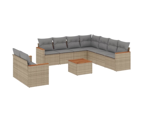 vidaXL 10-daļīgs dārza dīvāna komplekts, matrači, bēša PE rotangpalma