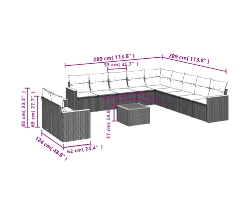 vidaXL 12-daļīgs dārza dīvāna komplekts, matrači, bēša PE rotangpalma