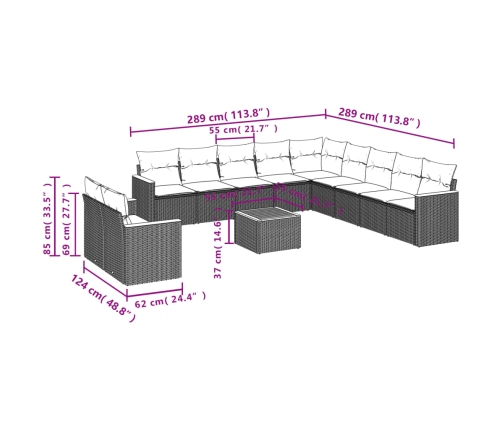 vidaXL 12-daļīgs dārza dīvāna komplekts, matrači, bēša PE rotangpalma