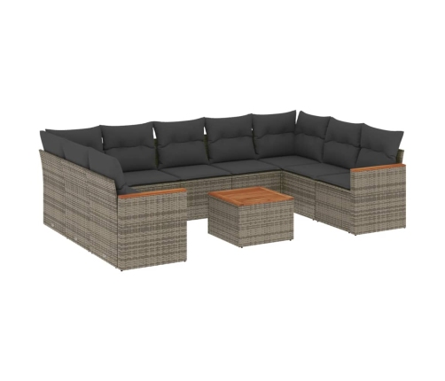 vidaXL 10-daļīgs dārza dīvāna komplekts ar matračiem, pelēks PE pinums