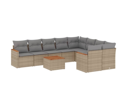 vidaXL 10-daļīgs dārza dīvāna komplekts, matrači, bēša PE rotangpalma