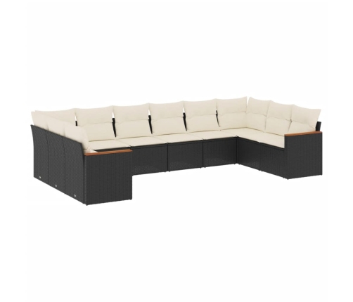 vidaXL 10-daļīgs dārza dīvāna komplekts, matrači, melna PE rotangpalma