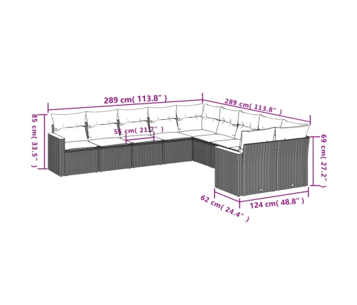 vidaXL 10-daļīgs dārza dīvāna komplekts, matrači, bēša PE rotangpalma