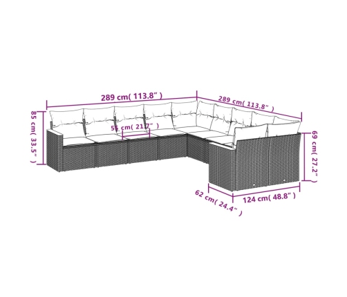 vidaXL 10-daļīgs dārza dīvāna komplekts, matrači, bēša PE rotangpalma