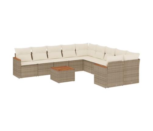 vidaXL 11-daļīgs dārza dīvāna komplekts, matrači, bēša PE rotangpalma