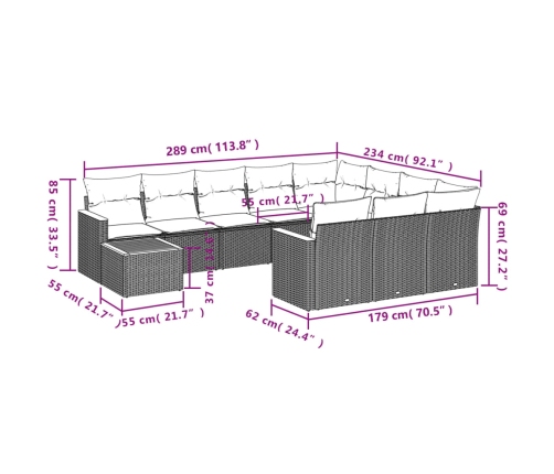vidaXL 11-daļīgs dārza dīvāna komplekts, matrači, bēša PE rotangpalma