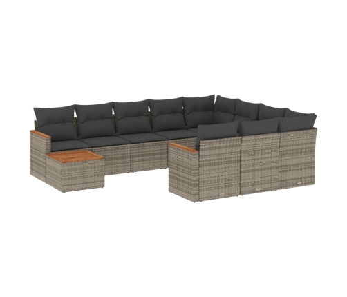 vidaXL 11-daļīgs dārza dīvāna komplekts ar matračiem, pelēks PE pinums