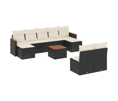 vidaXL 10-daļīgs dārza dīvāna komplekts, matrači, melna PE rotangpalma