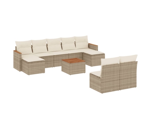 vidaXL 10-daļīgs dārza dīvāna komplekts, matrači, bēša PE rotangpalma