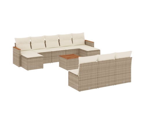 vidaXL 11-daļīgs dārza dīvāna komplekts, matrači, bēša PE rotangpalma