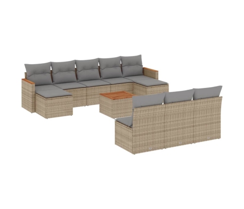 vidaXL 11-daļīgs dārza dīvāna komplekts, matrači, bēša PE rotangpalma