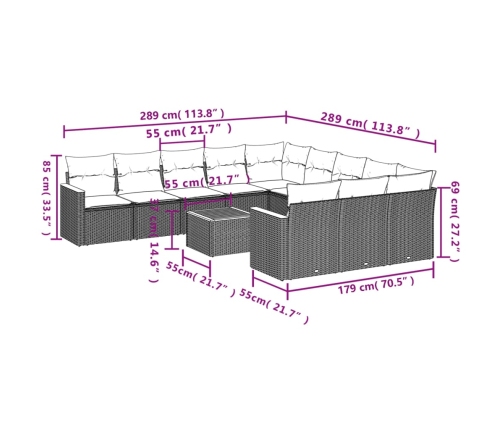 12-Daļīgs Dārza Atpūtas Mēbeļu Komplekts, Matrači, Pelēks Pe Vidaxl