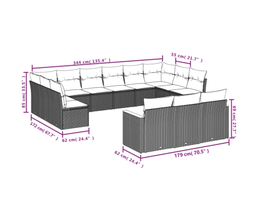 vidaXL 13-daļīgs dārza dīvāna komplekts ar matračiem, PE rotangpalma