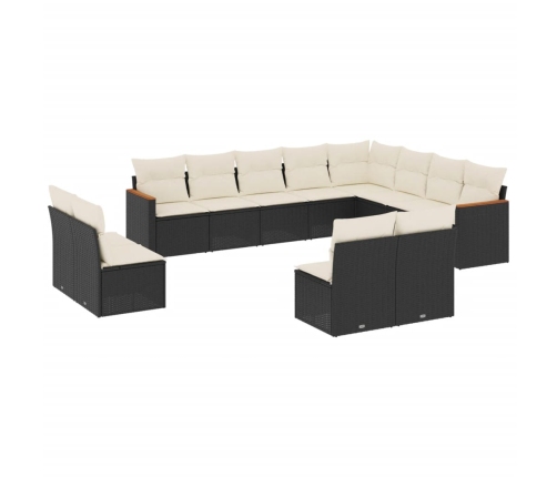 vidaXL 12-daļīgs dārza dīvānu komplekts, matrači, melna PE rotangpalma