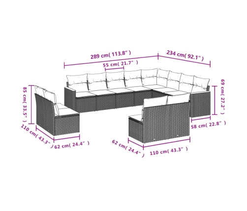 12-Daļīgs Dārza Atpūtas Mēbeļu Komplekts, Matrači, Pelēks Pe Vidaxl