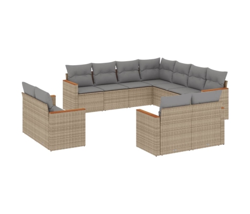 vidaXL 11-daļīgs dārza dīvāna komplekts, matrači, bēša PE rotangpalma